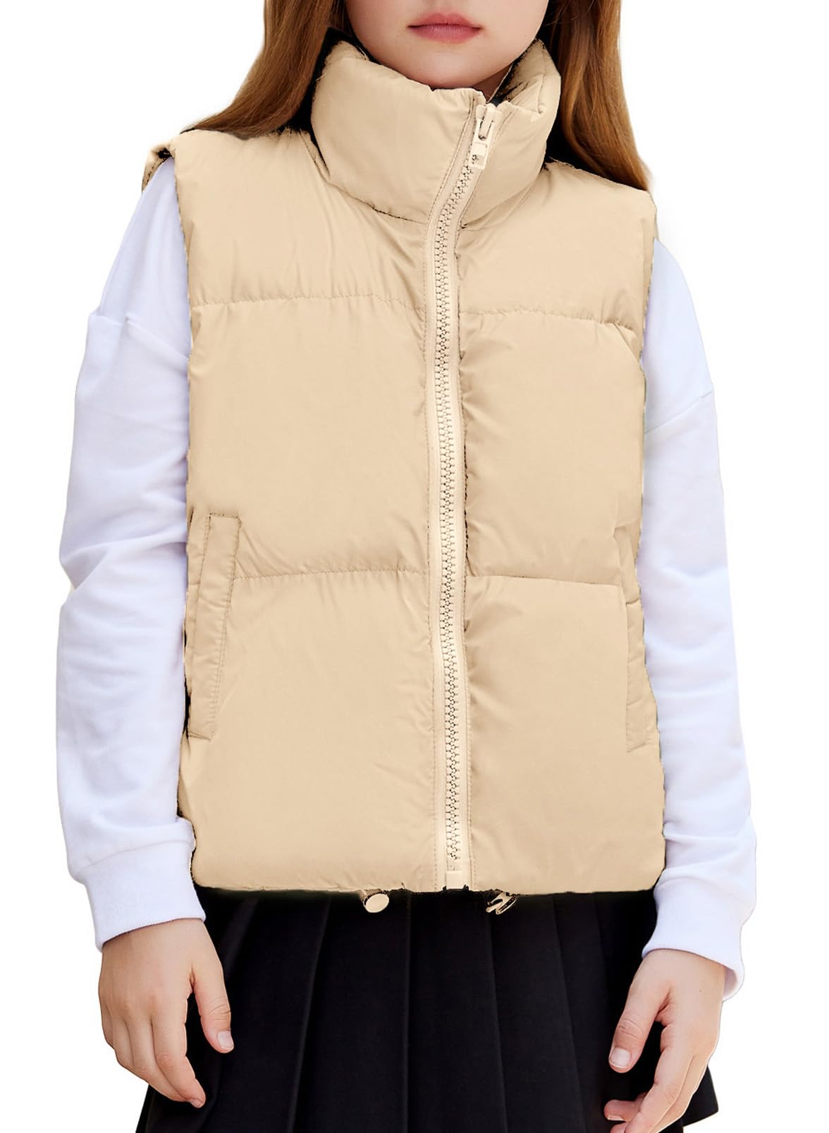 Arshiner Girls Winter Zipper Puffer Vest Lightweight Sleeveless Outwear Puffy Vests for 5-12 Years Old