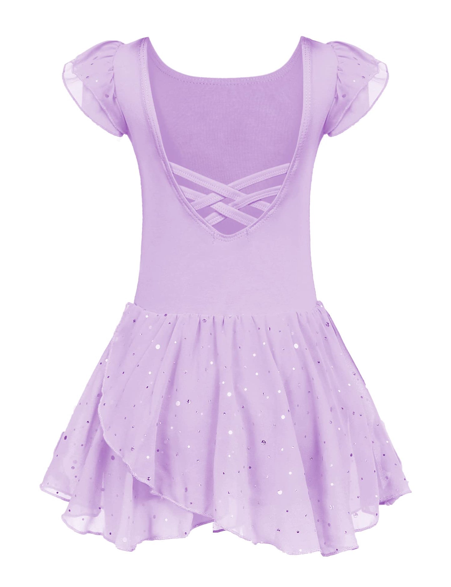 Arshiner Girls Ruffle Sleeve Ballet Dance Dress Crisscross Back Tutu Skirted Leotard