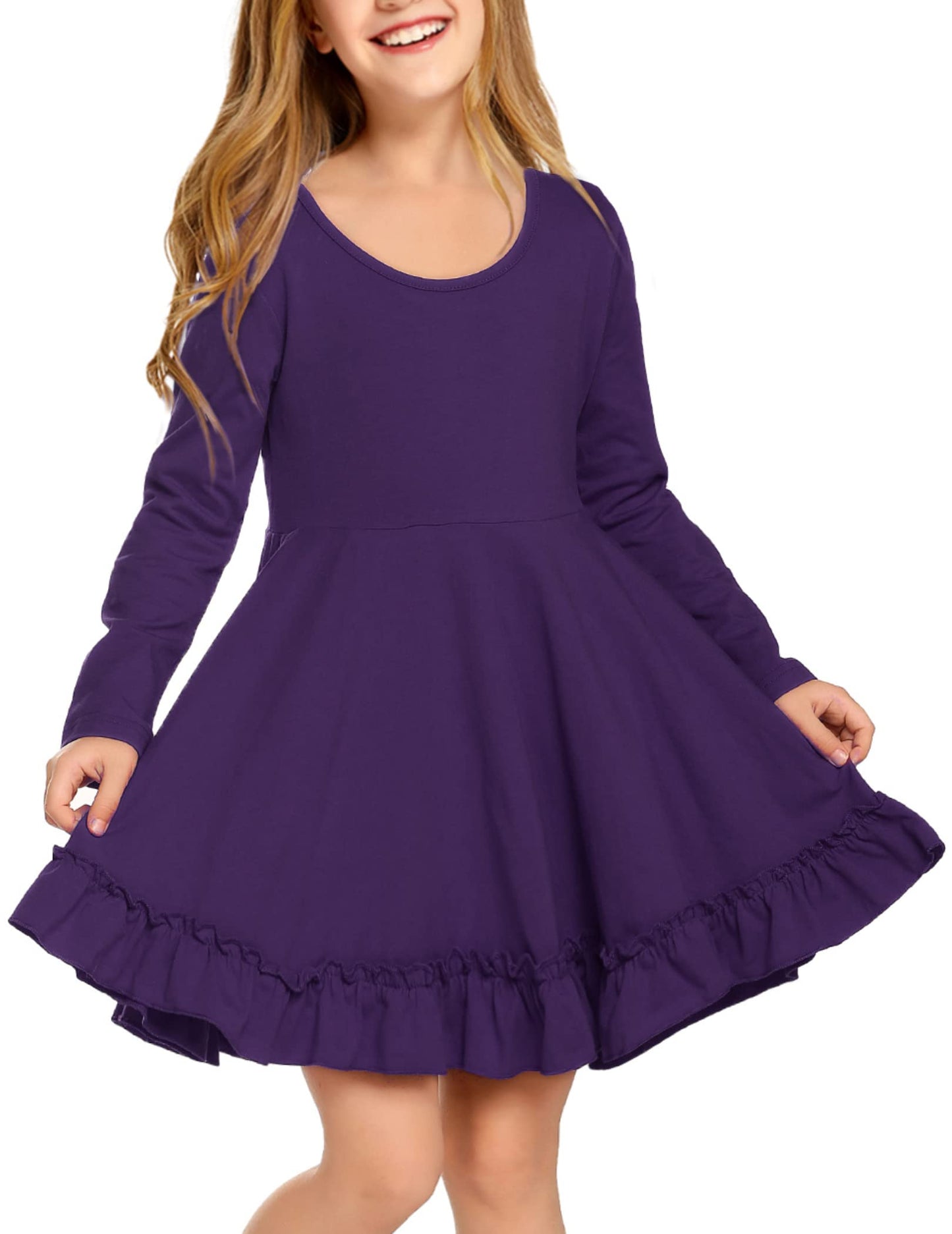 Arshiner Girls Dress Long Sleeve A Line Twirly Skater Loose Casual/Party Dresses with Pocket