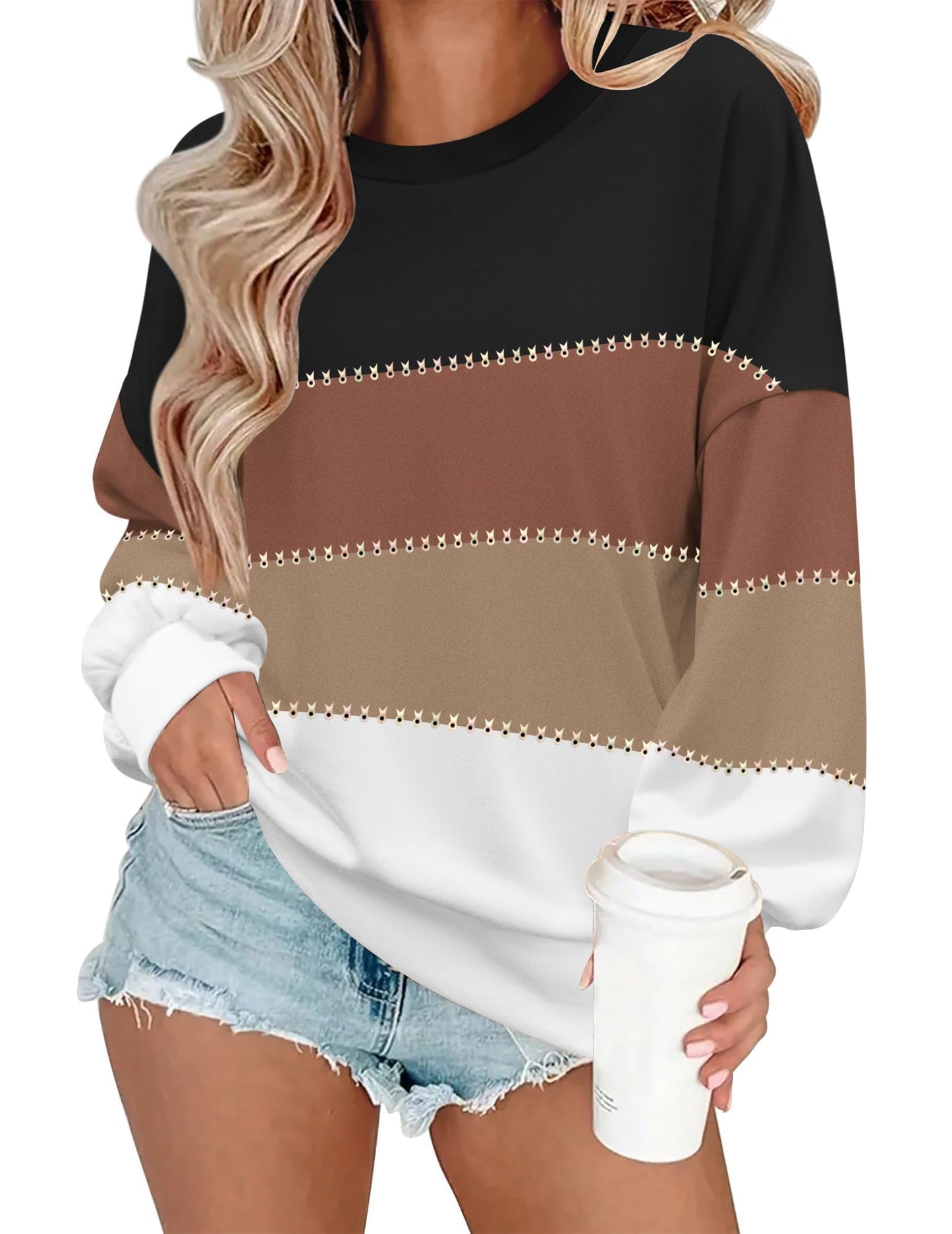 Zeagoo Women Crewneck Sweatshirts Pullover Tops Long Sleeve Shirts Loose Fit Tops Casual Fall Outfits Y2K Clothes 2024