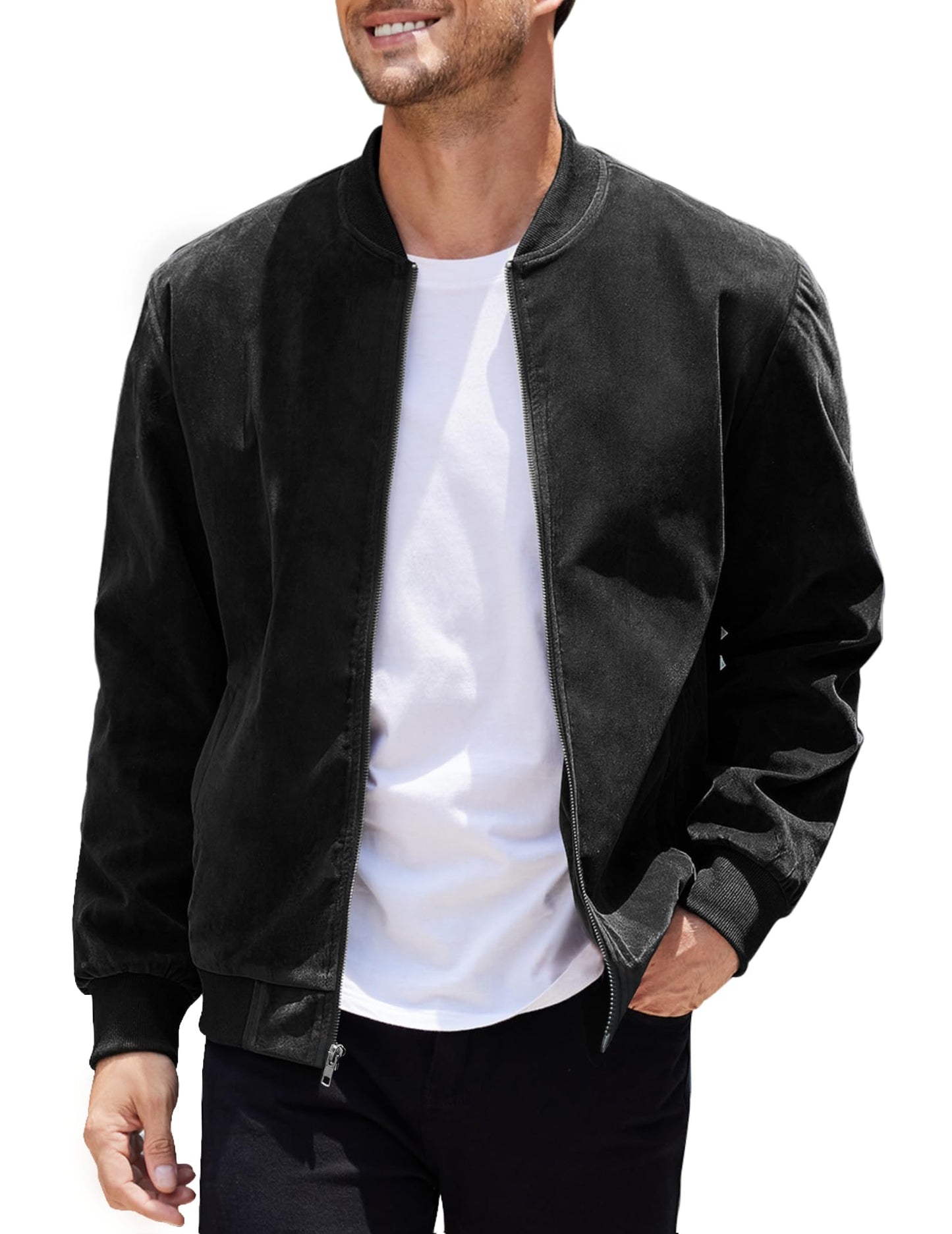 COOFANDY Men's Varsity Baseball Jacket Causal Slim Fit Suede Leather Bomber Jackets