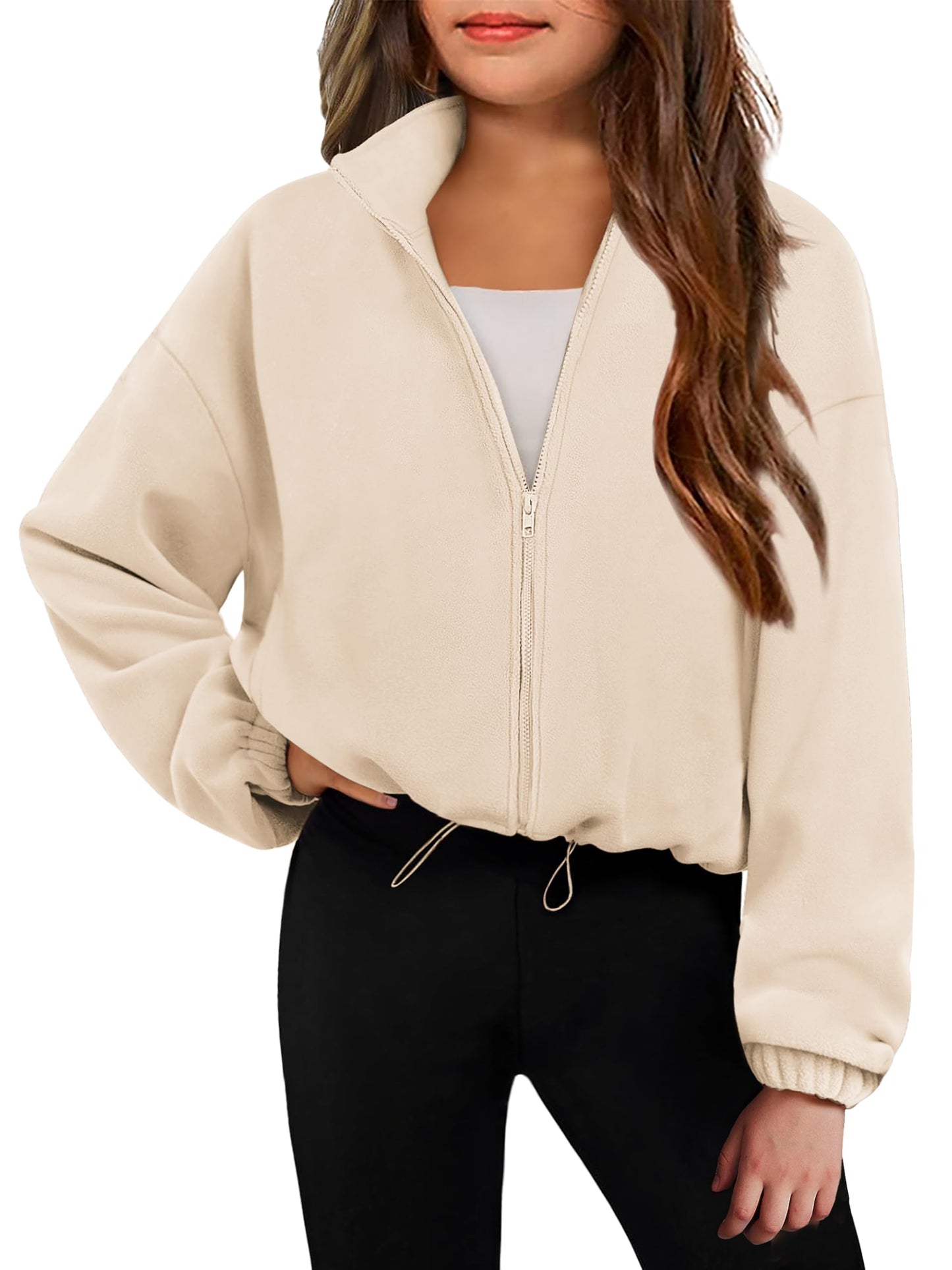 Arshiner Girls Zip Up Fleece Jacket Fall Winter Sherpa Sweatshirts Warm Outwear Crop Coat with Pockets