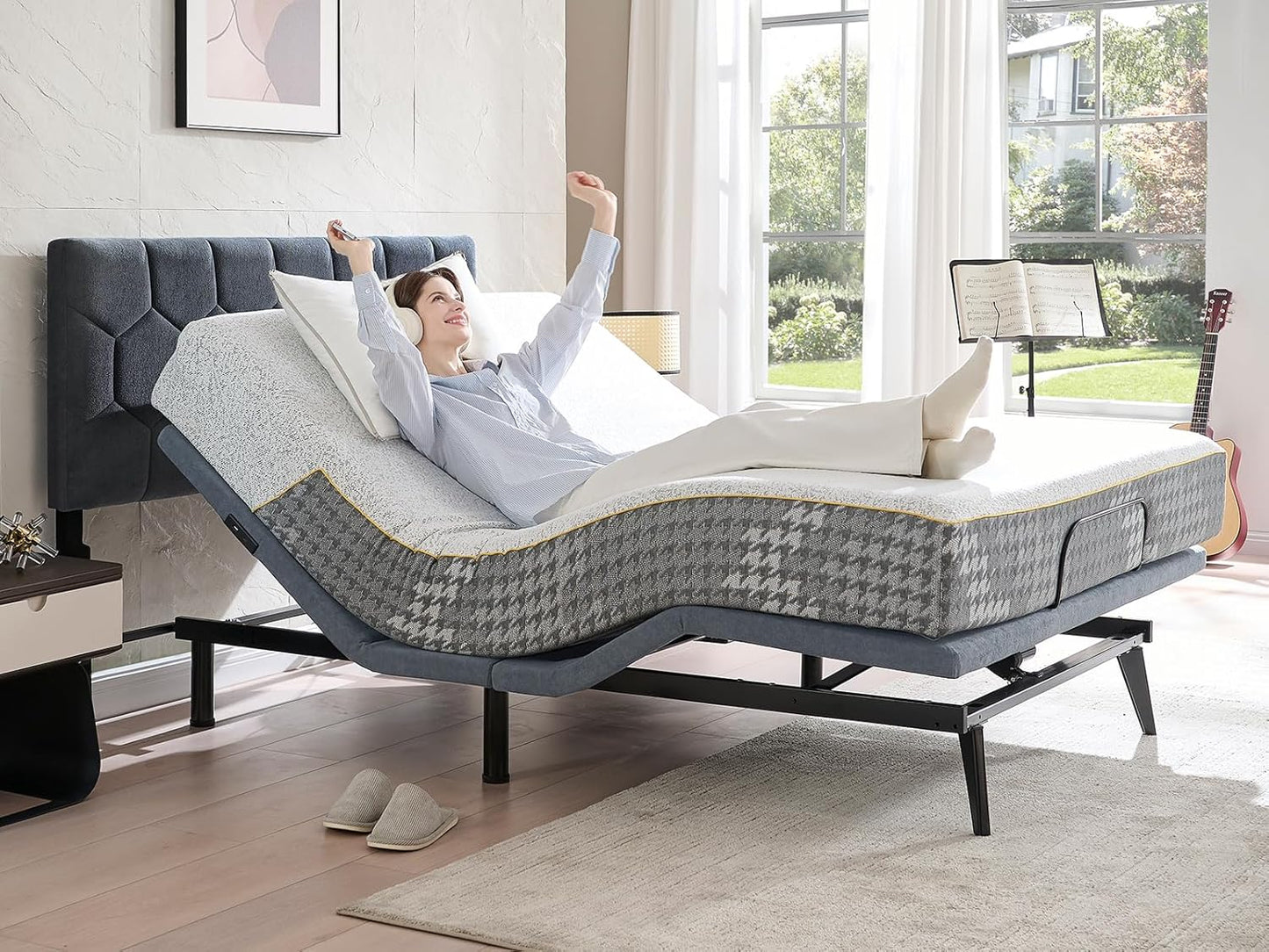 Adjustable bed frame queen with remote