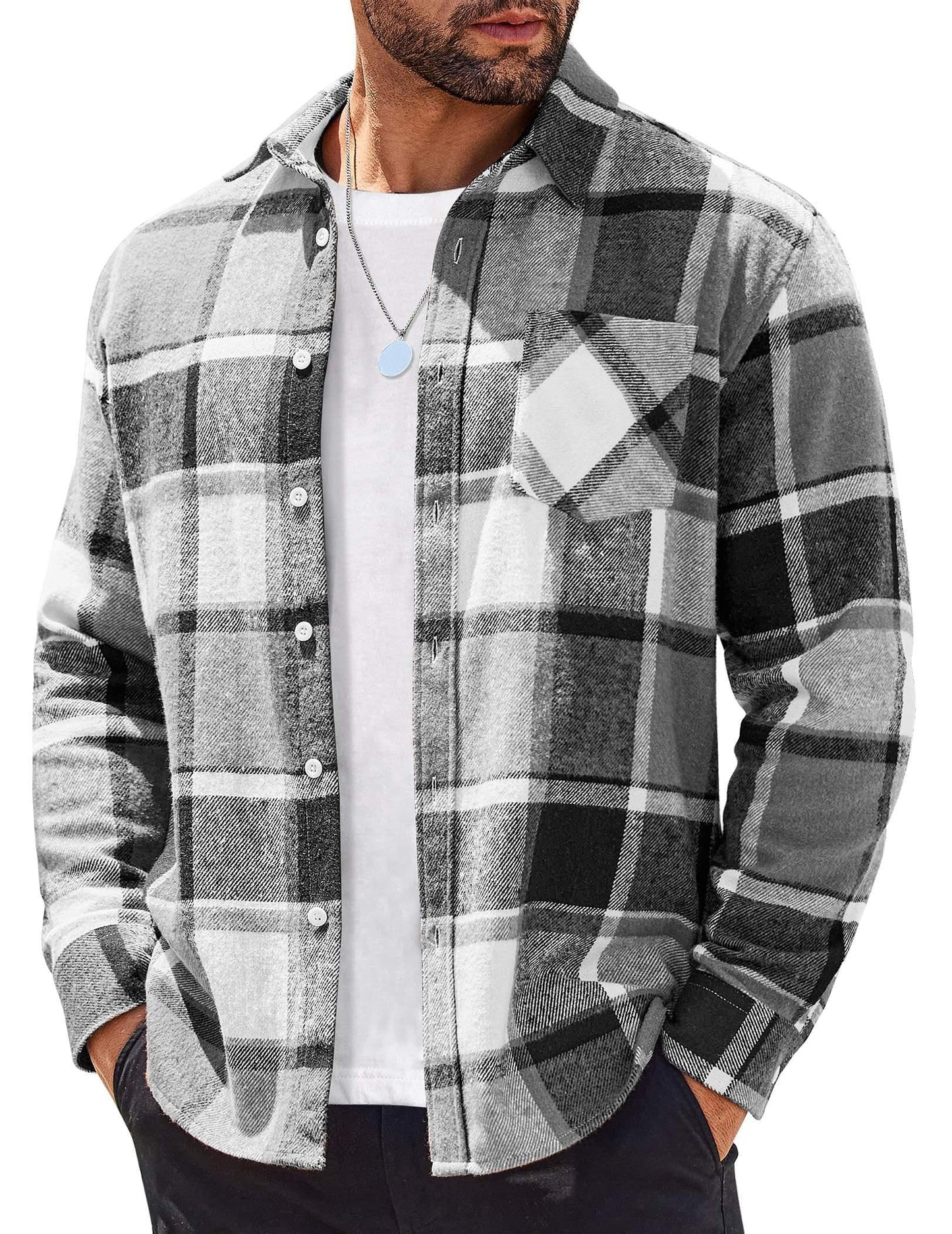 COOFANDY Casual Shirts for Men Long Sleeve Button Down Shirts Plaid Shirt Lightweight Flannel Shirt Jacket