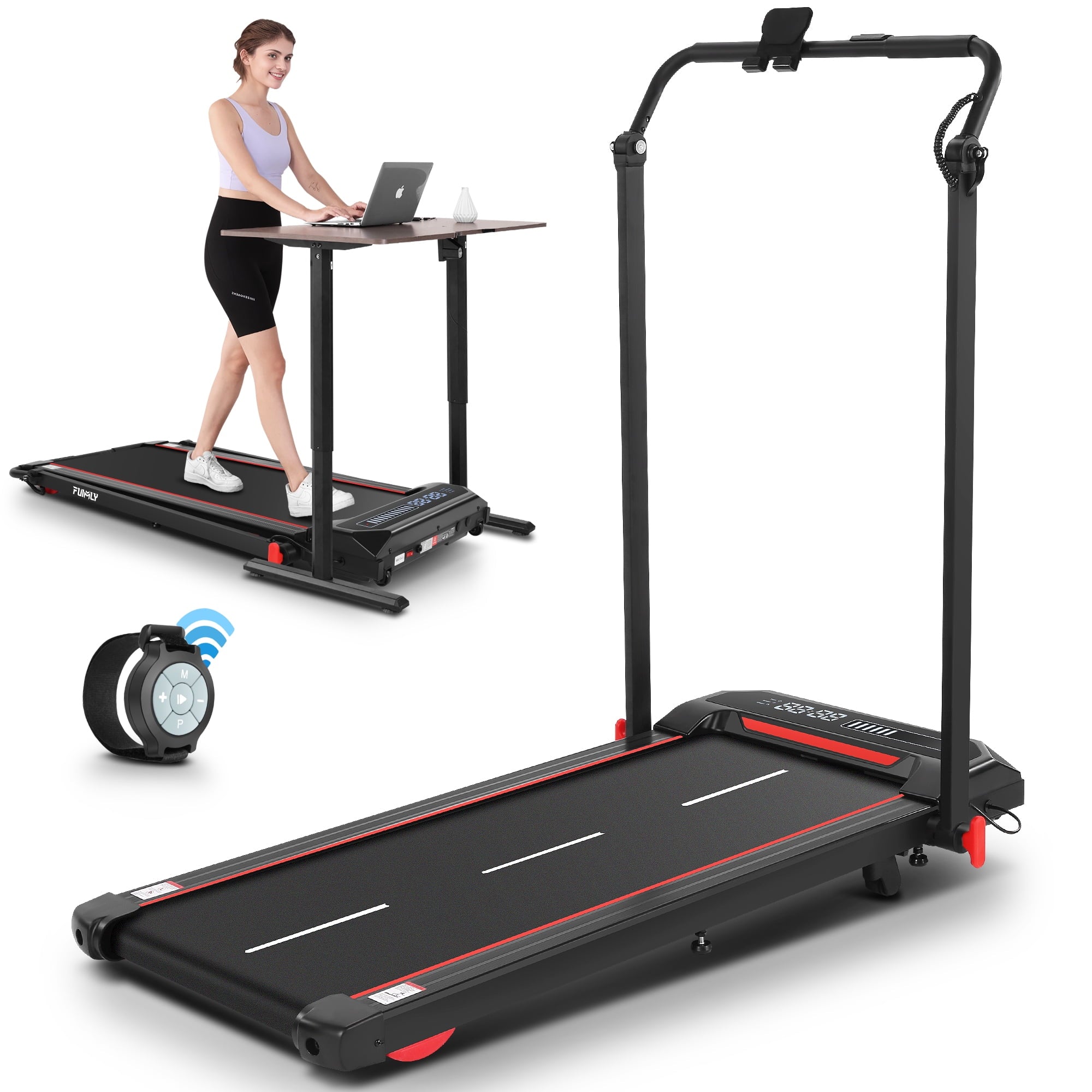 Sports Equipment  2 in 1 Walking Pad Treadmill with Adjustable Handles, 2.5HP Under Desk Portable Folding Machine with Incline & LED Display, 0.6-7.5MPH for Home Office