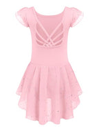 Arshiner Girls Shiny Ruffle Sleeve Ballet Leotard with Skirt Criss-Cross Back Dance Dresses