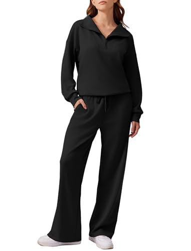 PINSPARK 2 Piece Sets for Women 2025 Fall Outfits Sweatsuit Oversized Sweatshirt Wide Leg Sweatpants Matching Set Tracksuit