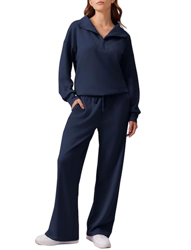 PINSPARK 2 Piece Sets for Women 2025 Fall Outfits Sweatsuit Oversized Sweatshirt Wide Leg Sweatpants Matching Set Tracksuit