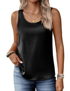 Zeagoo Silk Satin Tank Tops for Women Scoop Neck Sleeveless Camisole Tops 2025 Summer Basic Blouses