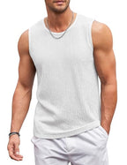 COOFANDY Men Casual Tank Top Textured Knit Sleeveless Shirt Lightweight Tee Fitted Tank Shirt White