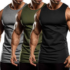 COOFANDY Men's 3 Pack Workout Tank Tops Sleeveless Gym Shirts Bodybuilding Fitness Muscle Tee Shirts (Black/Medium Grey/Army Green, X-Small)