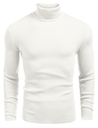 COOFANDY Mens Ribbed Slim Fit Knitted Pullover Casual Turtleneck Sweater Black