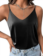 Ekouaer Womens Silk Satin Camisole Tank Tops V Neck Spaghetti Strap Blouses Cross Back Sleeveless Cami Shirt