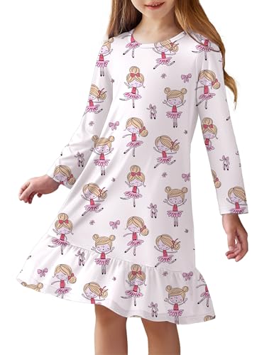 Arshiner Girls' Sleepwear Long Sleeve Cute Nightgown Nightie Pajama Dress