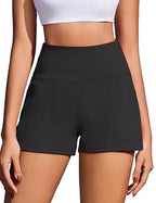 PINSPARK Workout Shorts Women Wide Leg Athletic Shorts High Waisted Yoga Shorts Tummy Control Gym Short with Pockets