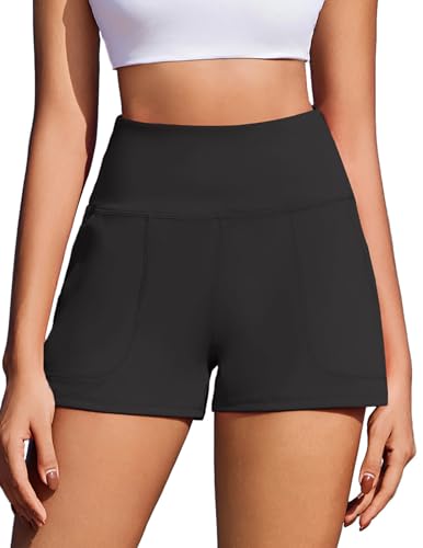 PINSPARK Workout Shorts Women Wide Leg Athletic Shorts High Waisted Yoga Shorts Tummy Control Gym Short with Pockets