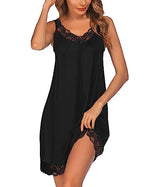 Ekouaer Women's Nightgown V-neck Chemise Sleepwear Lace Nightwear Soft Lingerie for Women