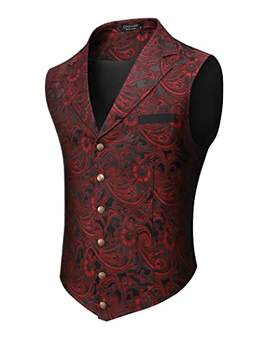 COOFANDY Black Suit Vest Men Paisley Floral Waistcoat Formal Tuxedo Suit Vests Gothic Steampunk Vest Black, X-Large