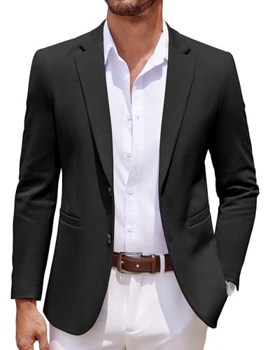 COOFANDY Men Stretch Knitted Blazer Jacket Slim Fit Fashion Wedding Sport Coats Black