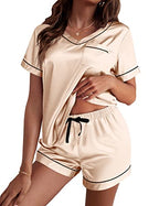 Ekouaer Silk Pajama for Women Short Sleeve Satin Pj Set Two Piece Soft Sleepwear Loungewear S-XXL