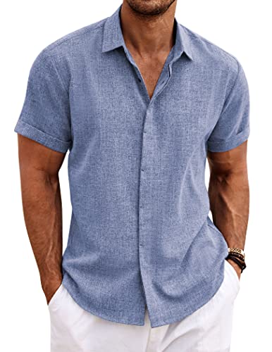 COOFANDY Men's Beach Shirt Button Up Shirts Casual Short Sleeve Slim Fit Summer Shirts Light Green