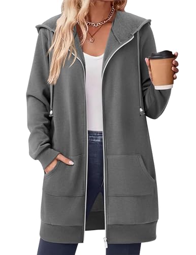 Zeagoo Women's Zip Up Hoodies Long Sleeve Fall Tunic Hooded Sweatshirt Oversized Fleece Jacket With Pockets Fall Coats 2025