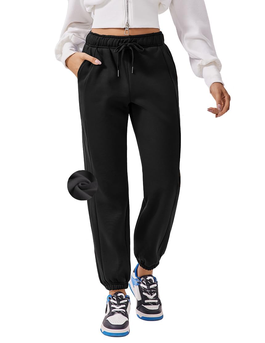 PINSPARK Womens Fleece Sweatpants Cinch Bottom Winter Sweat Pants High Waisted Joggers Pants with Pockets