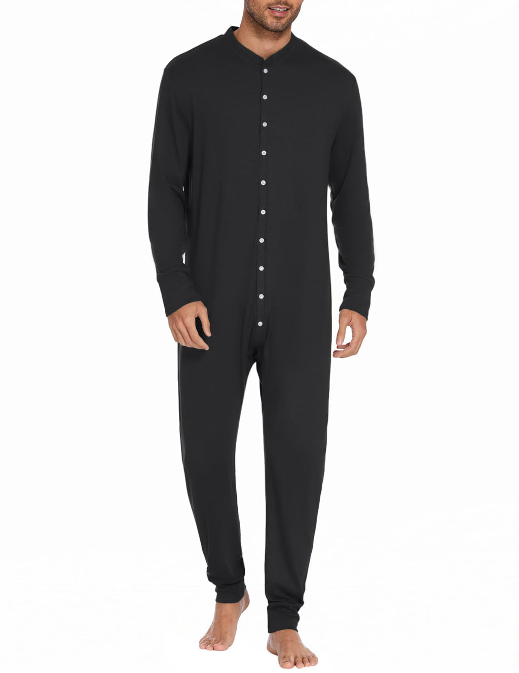 Ekouaer Men's One Piece Pajama Thermal Full Button Union Suit Long Sleeve Onesie with Button Flap S-XXL