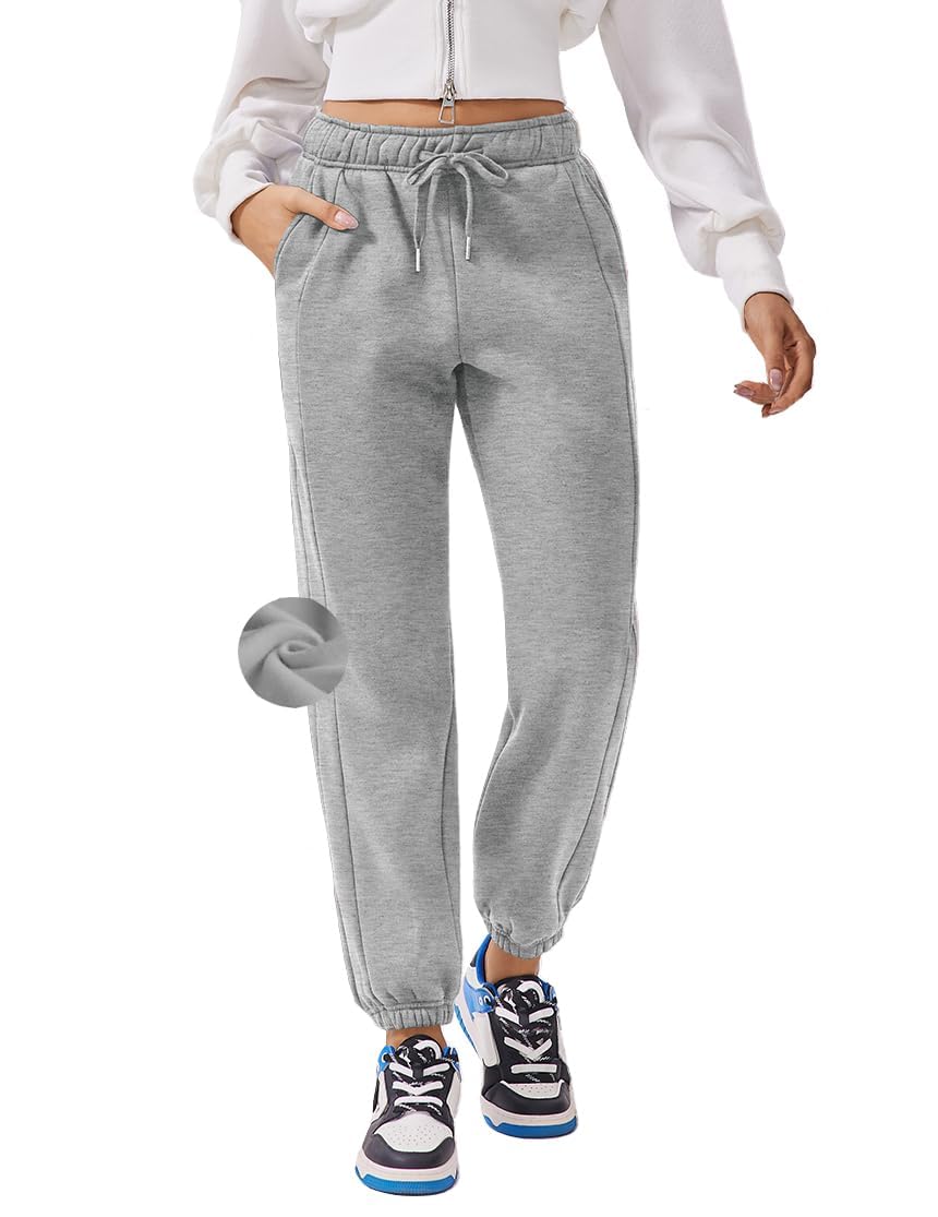 PINSPARK Womens Fleece Sweatpants Cinch Bottom Winter Sweat Pants High Waisted Joggers Pants with Pockets