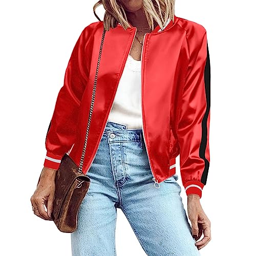 Zeagoo Women&#39;s Bomber Jacket Lightweight Zip Up Jacket Casual Striped Jacket Coat Outerwear Windbreaker with Pockets