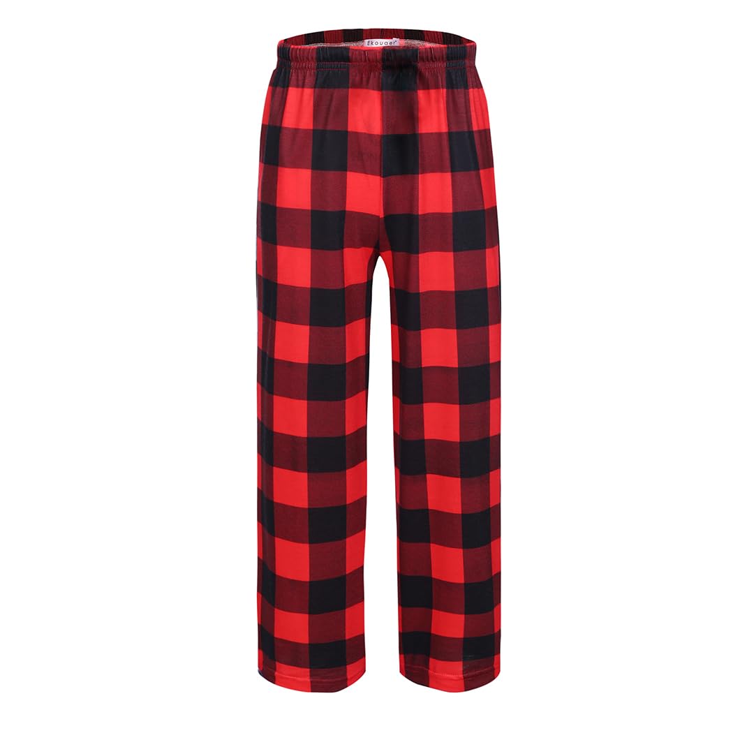 Ekouaer Boys Pajama Pants Long Sleep Pants Soft Elastic Waist Pajama Bottoms Plaid Lounge Pants with 2 Pockets 4-14 Years