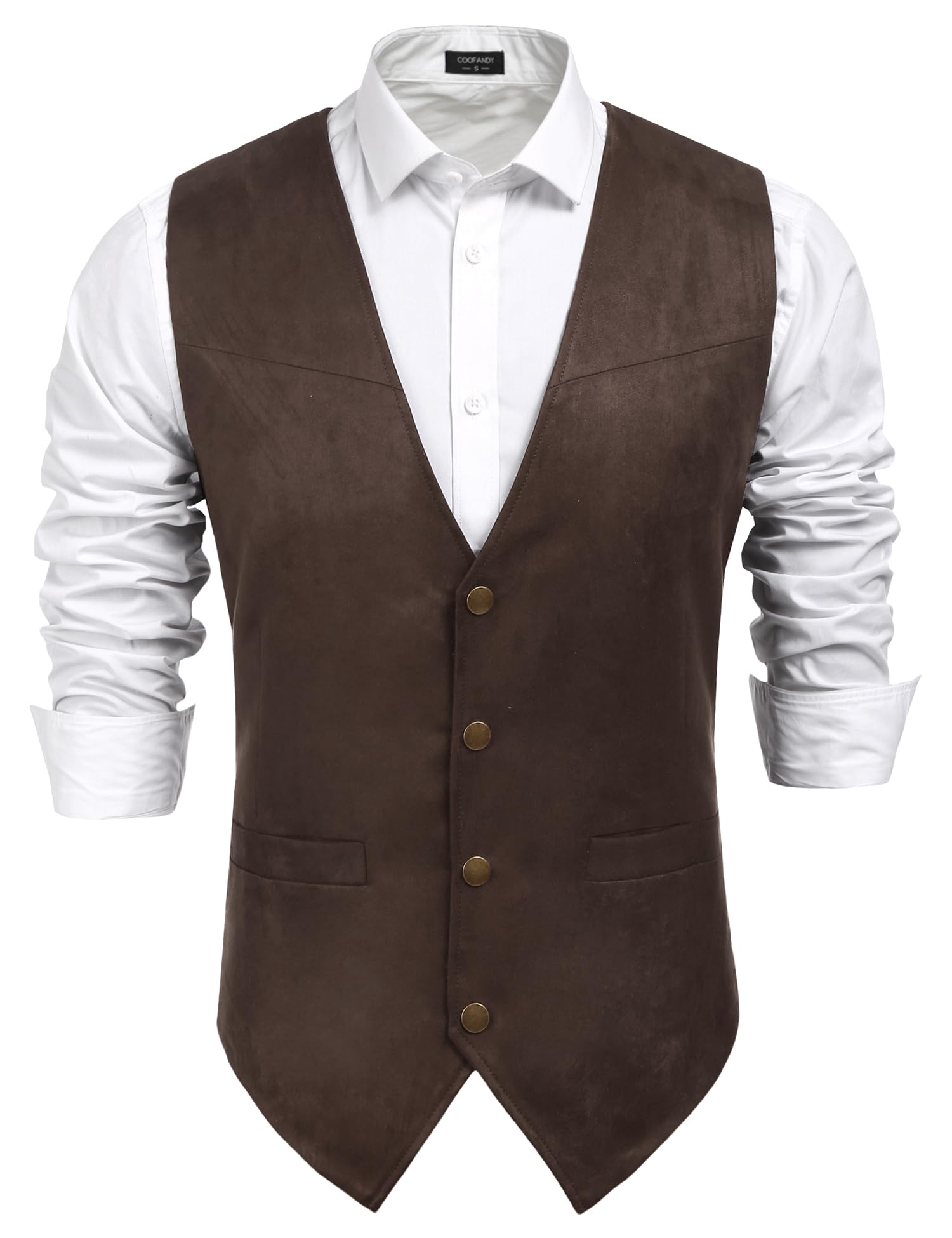 COOFANDY Men's Suede Leather Suit Vest Casual Western Vest Jacket Slim Fit Vest Waistcoat (XXX-Large, 01_Coffe)