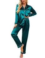 Ekouaer Women's Classic Button Down Long Satin Silk Pajama Set