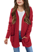 Arshiner Girls Open Front Cardigan Long Sleeve Casual Kids Fall Clothes Solid Thick Chunky Sweater Coat with Pockets