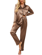 Ekouaer Women's Classic Button Down Long Satin Silk Pajama Set