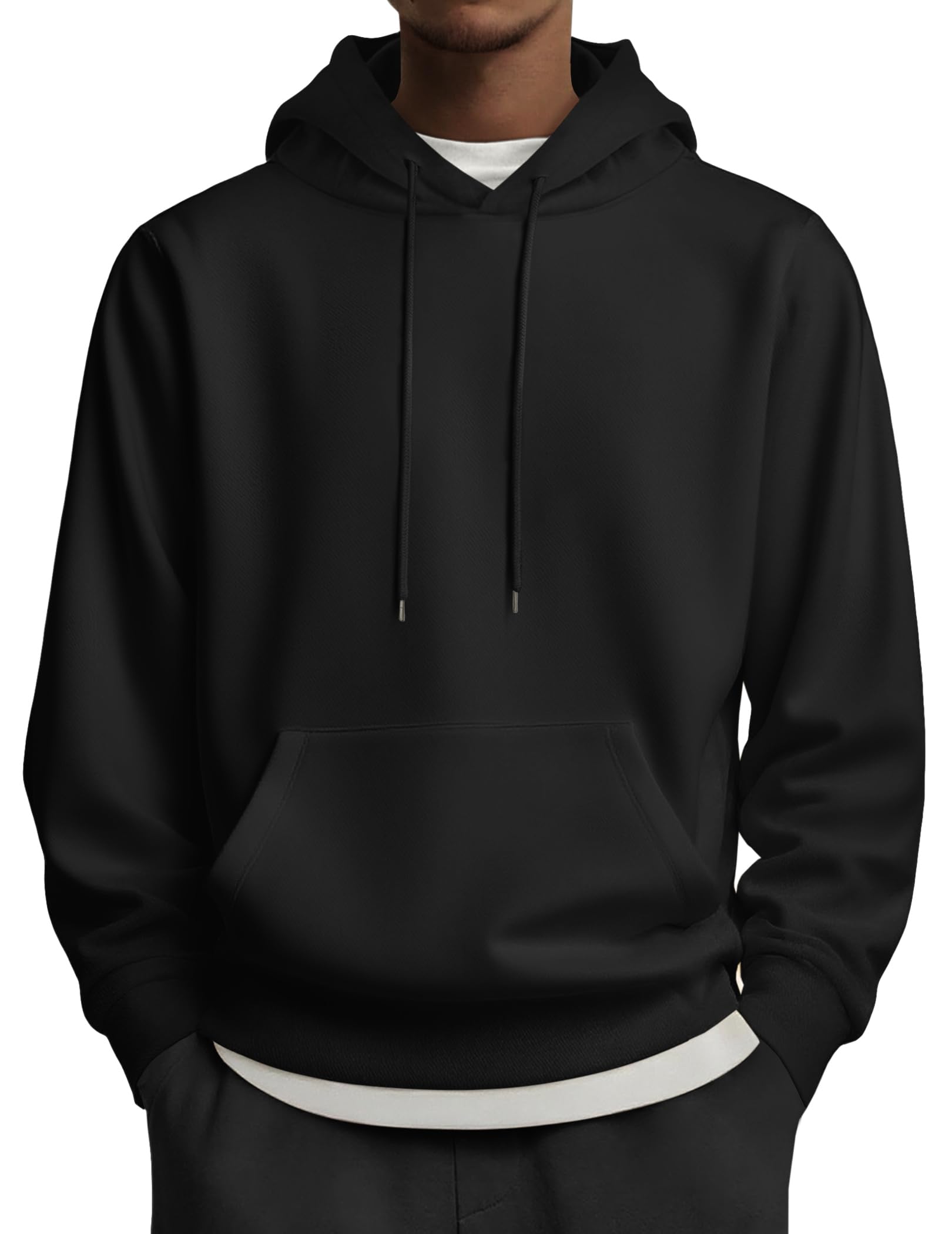 COOFANDY Mens Long Sleeve Sweatshirt Long Sleeve Knit Drawstring Hoodies for Men with Kanga Pocket Black Large