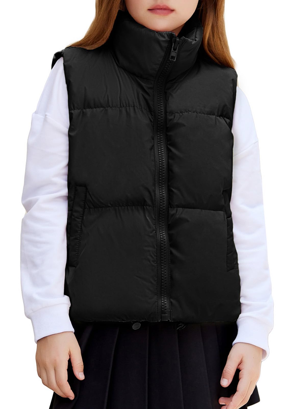 Arshiner Girls Winter Zipper Puffer Vest Lightweight Sleeveless Outwear Puffy Vests for 5-12 Years Old
