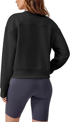 PINSPARK Soft Crewneck Cropped Sweatshirt for Women Long Sleeve Relaxed Lightweight Basic Crop Tops 2025