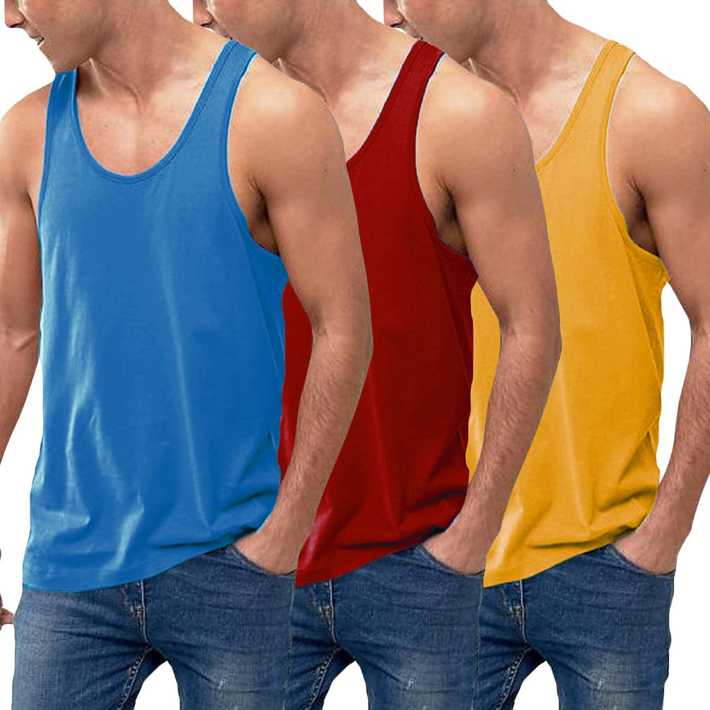 COOFANDY Men's 3 Pack Tank Tops Cotton Performance Sleeveless Casual Classic T Shirts (Blue/Red/Yellow, X_Large)