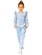 Arshiner Girls 2 Piece Outfits Velour Tracksuit Cute Clothes Sweatsuit Ruffle Pullover Sweatshirt Sweatpants Clothing Sets