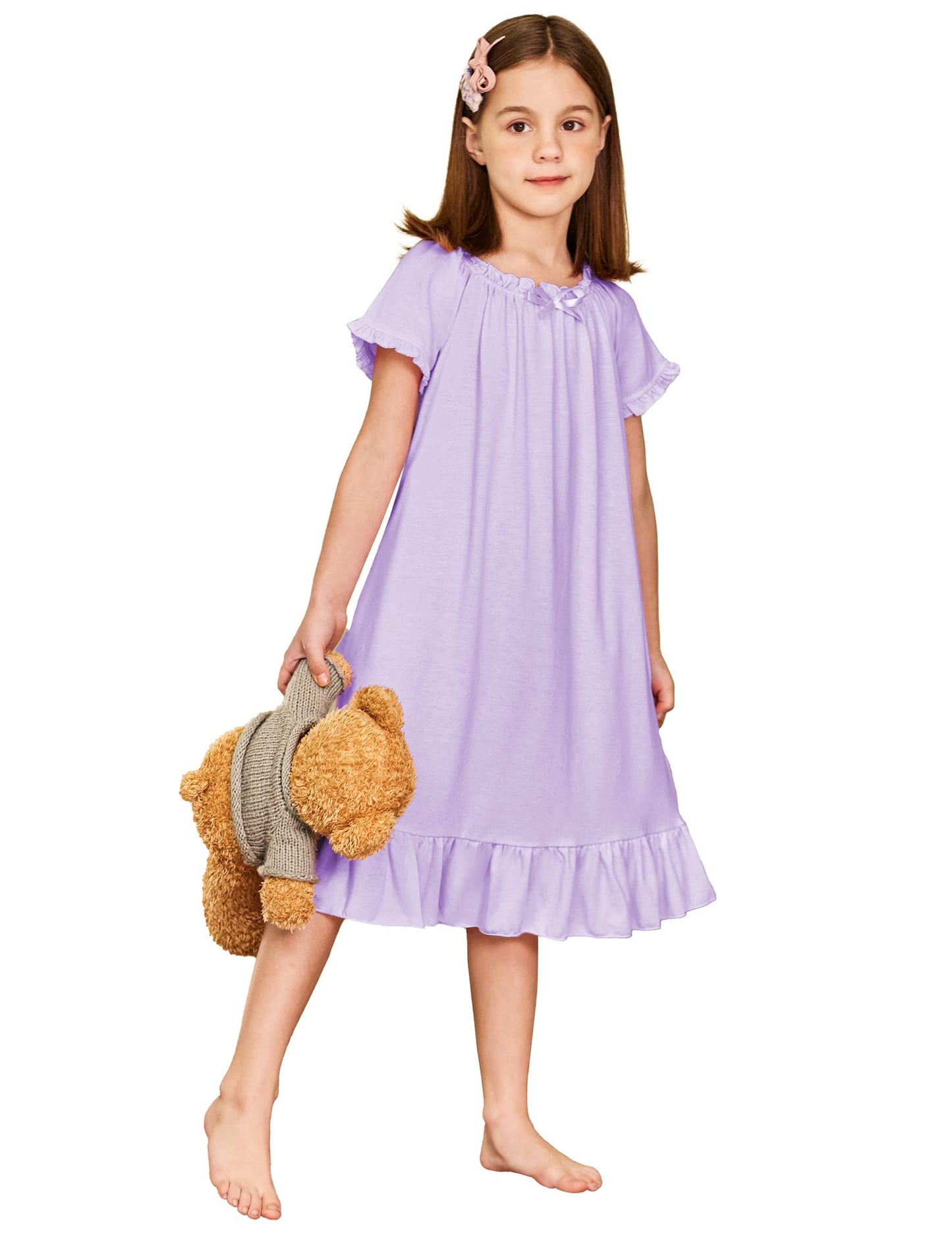 Arshiner Girls Nightgowns Sleepwear Short Sleeve Victorian Pajama Dress Soft Princess Sleepshirt for 3-12 Years Kids