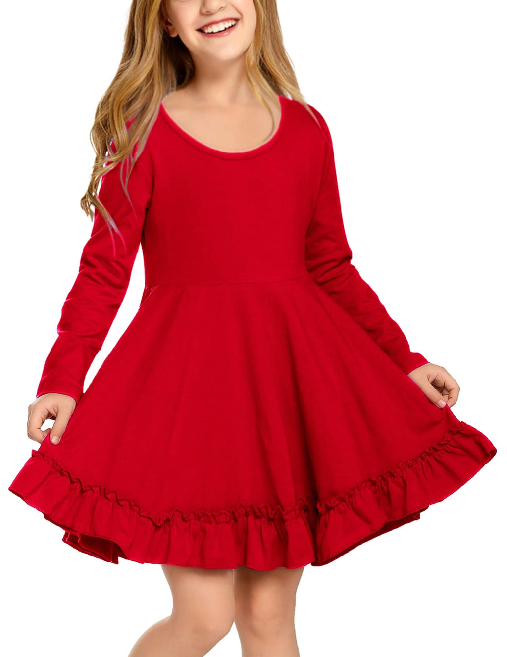 Arshiner Girls Dress Long Sleeve A Line Twirly Skater Loose Casual/Party Dresses with Pocket