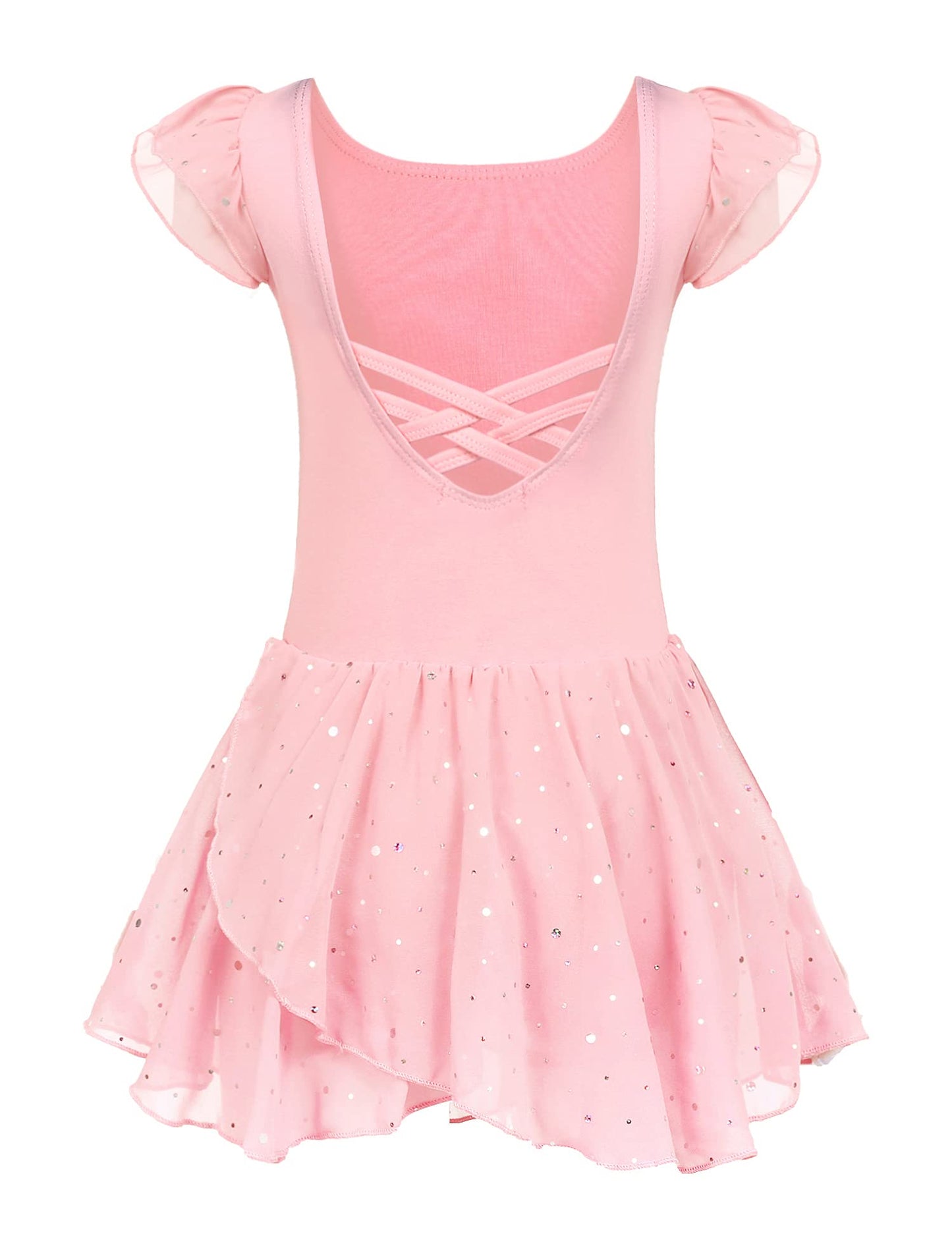 Arshiner Girls Ruffle Sleeve Ballet Dance Dress Crisscross Back Tutu Skirted Leotard