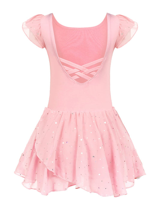 Arshiner Girls Ruffle Sleeve Ballet Dance Dress Crisscross Back Tutu Skirted Leotard