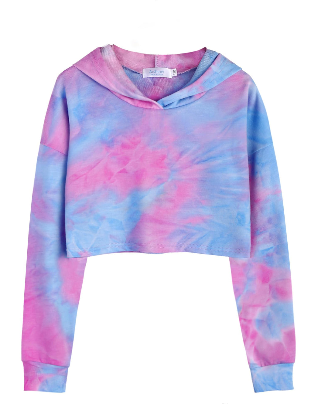 Arshiner Girls Cropped Hoodie Kids Long Sleeve Crop Tops Tie-dye Hoodies Hooded Pullover Sweatshirts 5-16 Years