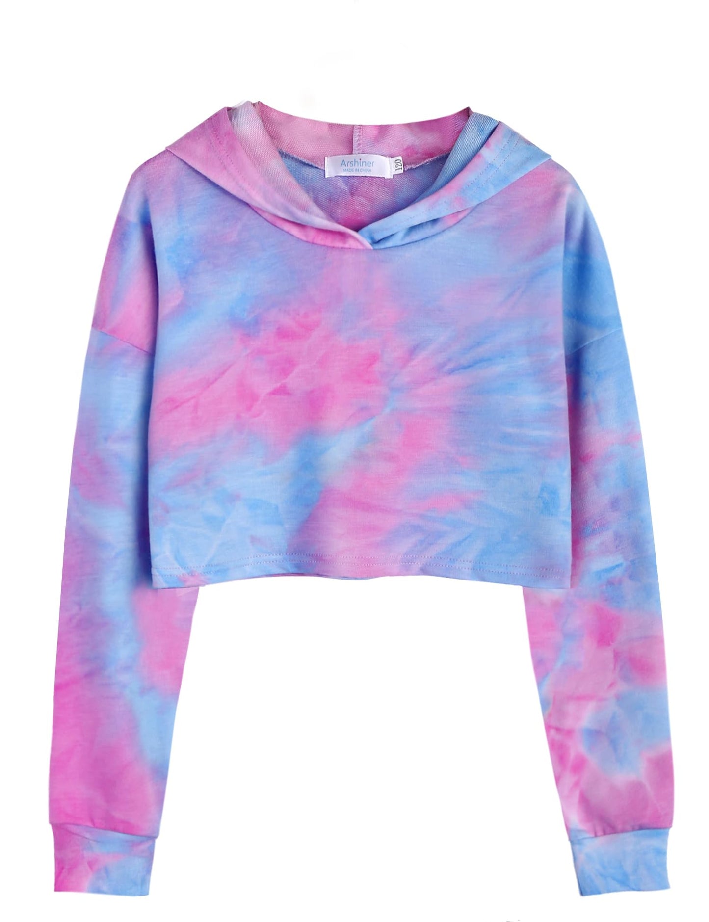 Arshiner Girls Cropped Hoodie Kids Long Sleeve Crop Tops Tie-dye Hoodies Hooded Pullover Sweatshirts 5-16 Years