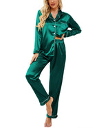 Ekouaer Women's Classic Button Down Long Satin Silk Pajama Set