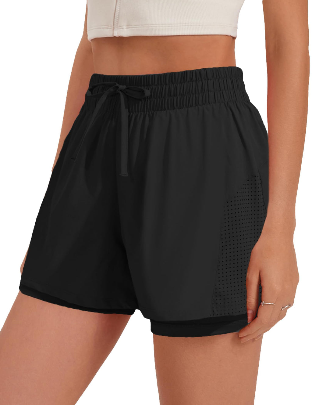 PINSPARK Women's Running Shorts 5" Liner Athletic Workout Shorts Hiking 2 in 1 Quick Dry Short with Pockets Lemon Green XS