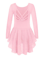 Arshiner Girls Long Sleeve Ballet Leotards with Shinny Skirts Criss-Cross Back Dance Dresses