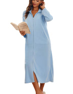Ekouaer Women Zipper Robe Long Sleeves House Coat Soft Bathrobe Sleepwear with Pockets Housecoat Loungewear